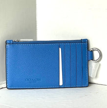 Load image into Gallery viewer, Coach Zip Card Case Leather Wallet Blue With D-Ring Clip Blue Unisex