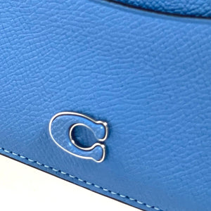 Coach Zip Card Case Leather Wallet Blue With D-Ring Clip Blue Unisex