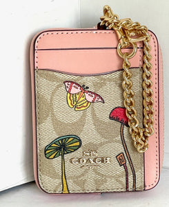 Coach Observed By Us Zip Card Case Signature Canvas Leather Khaki CU403 Pink