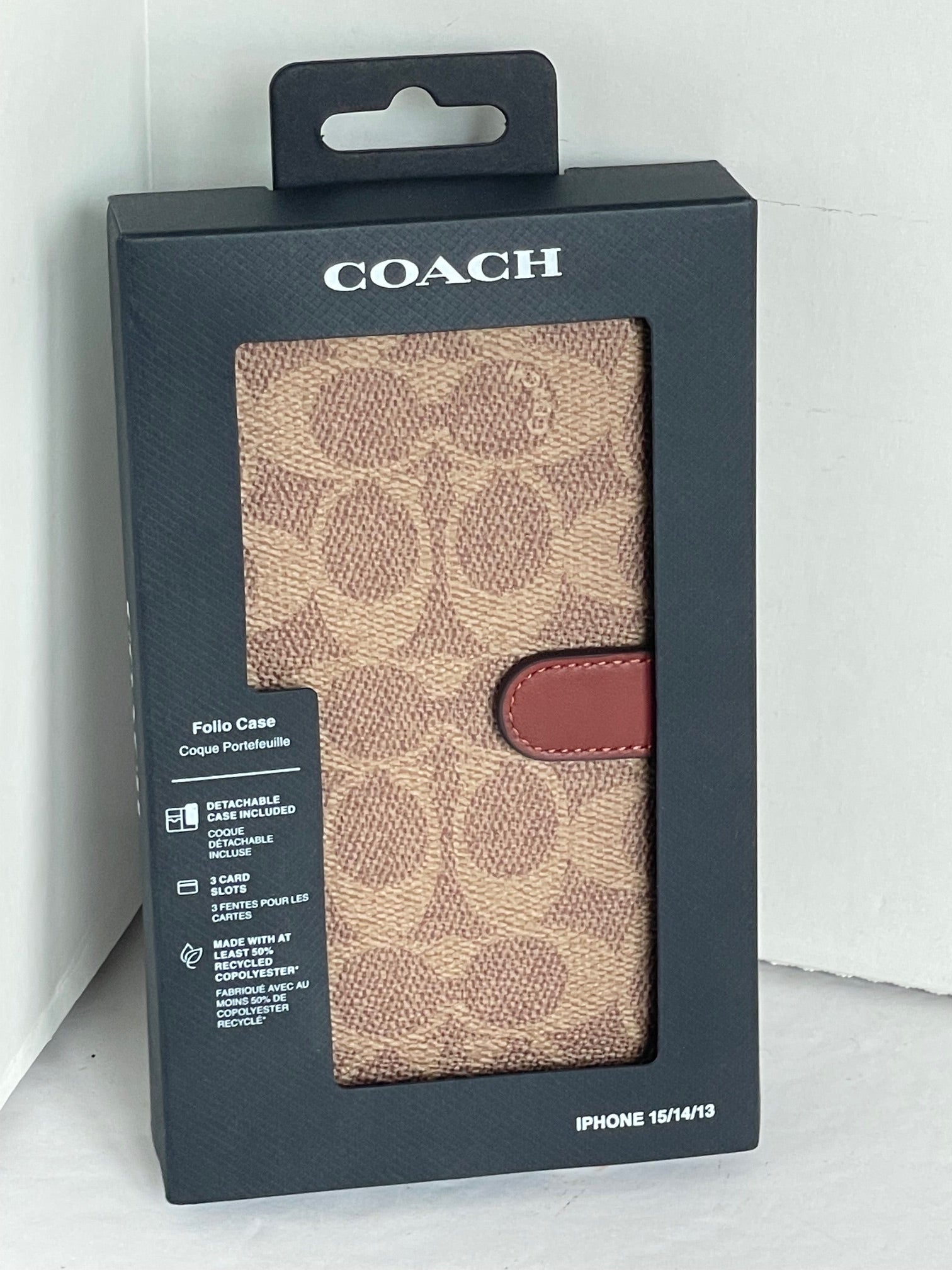 Coach iPhone 15/14/13 Folio Case Brown Signature Canvas Detachable