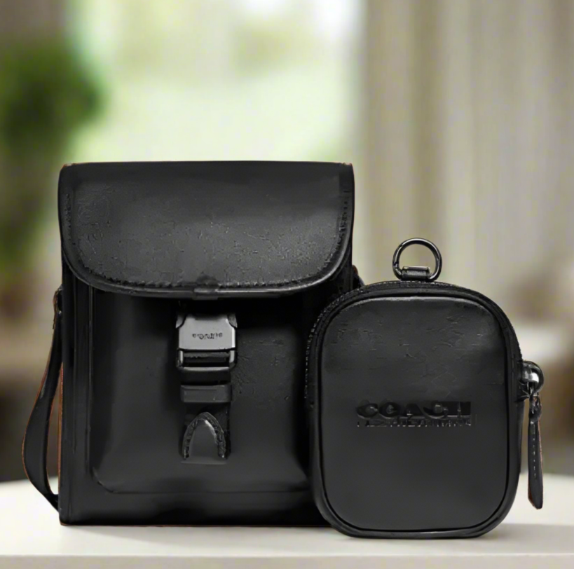 Coach Charter North Souch Crossbody Black Leather w Hybrid Pouch 2 in 1  C2388