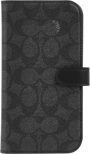 Coach iPhone 15 PRO MAX Folio Case Black Signature Canvas Detachable Wallet