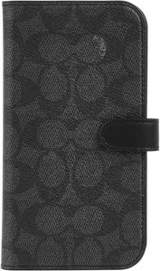 Coach iPhone 15 PRO MAX Folio Case Black Signature Canvas Detachable Wallet