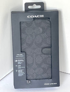 Coach iPhone 15_14_13 Folio Case Black Signature Canvas Detachable Wallet