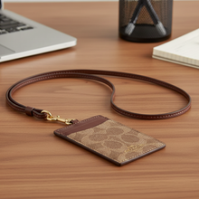 Load image into Gallery viewer, Coach ID Lanyard Card Holder CZ285 Tan Brown Signature Canvas Leather
