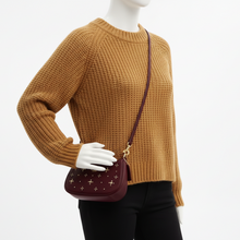 Load image into Gallery viewer, Teri Mini Crossbody Bag in dark wine leather with beaded crystal detail.