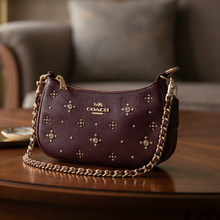 Load image into Gallery viewer, Teri Mini Crossbody Bag in dark wine leather with beaded crystal detail.