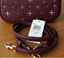 Load image into Gallery viewer, Teri Mini Crossbody Bag in dark wine leather with beaded crystal detail.
