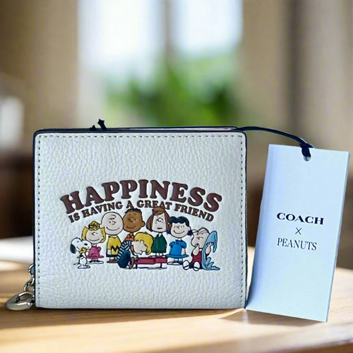 Coach x Peanuts 2025 Snap Wallet Charlie Brown Gang CBN36 75th Anniversary White