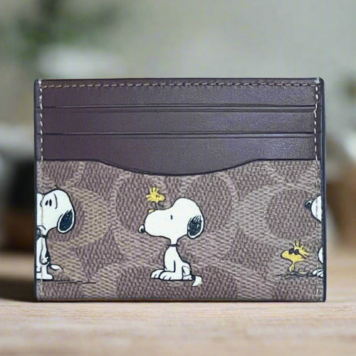 Coach x Peanuts 2025 Snoopy Slim Id Card Case CBK55 Signature Canvas Brown