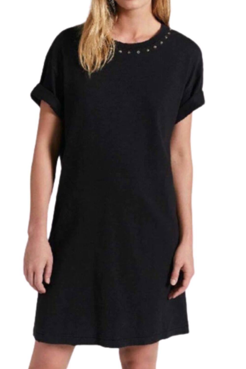 Current Elliott Dress Womens Extra Small Black TShirt Glitter Crewneck Short Cotton