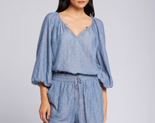 Load image into Gallery viewer, Current Elliott Seaside Blouse Womens M Blue Swiss Dot Chambray Cotton Top
