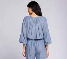 Load image into Gallery viewer, Current Elliott Seaside Blouse Womens M Blue Swiss Dot Chambray Cotton Top