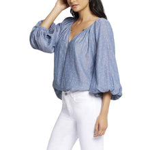 Load image into Gallery viewer, Current Elliott Seaside Blouse Womens M Blue Swiss Dot Chambray Cotton Top