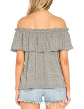 Load image into Gallery viewer, Current Elliott Top Womens Extra Small Gray Off Shoulder Ruffled  Cotton Jersey
