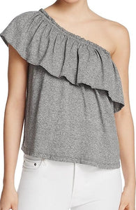 Current Elliott Top Womens Extra Small Gray Off Shoulder Ruffled  Cotton Jersey