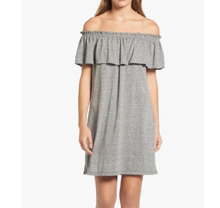 Load image into Gallery viewer, Current/Elliott Gray Off Shoulder Mini Dress Ruffle Stretch Jersey Small-1
