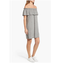 Load image into Gallery viewer, Current/Elliott Gray Off Shoulder Mini Dress Ruffle Stretch Jersey Small-1