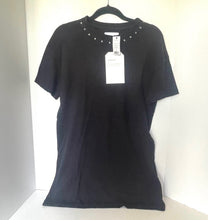 Load image into Gallery viewer, Black t-shirt with decorative studs on a hanger against a white background