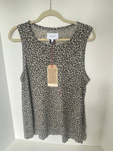 Load image into Gallery viewer, Leopard print sleeveless top on a hanger with a tag, against a white background