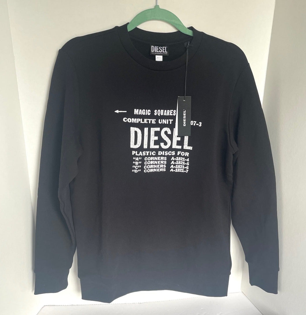 DIESEL Sweater S-Gir-B5 Felpa Small Black Crewneck Cotton Sweatshirt Pullover