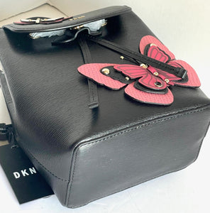 DKNY Backpack Mini Womens Black Leather Butterfly Garden Lex Hand Bag