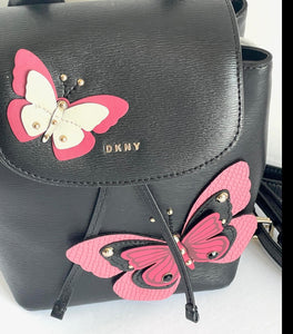 DKNY Backpack Mini Womens Black Leather Butterfly Garden Lex Hand Bag
