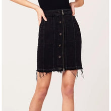 Load image into Gallery viewer, DL1961 Poppy Mini Denim Skirt Black Stretch High Rise Raw Hem Large