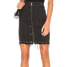Load image into Gallery viewer, DL1961_Poppy_Mini_Denim_Skirt_Black_Stretch_High_Rise_Raw_Hem