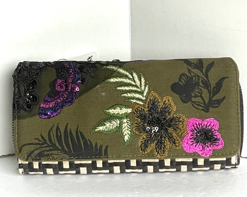 Desigual Large Wallet Mone Queen Miracle Maria Floral Embroidered Raffia Unique