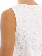 Load image into Gallery viewer, Diane Furstenberg Shirt Womens 12 White Sleeveless Peplum Hem Cotton Lace