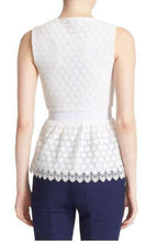 Load image into Gallery viewer, Diane Furstenberg Shirt Womens 12 White Sleeveless Peplum Hem Cotton Lace