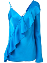 Load image into Gallery viewer, Diane Furstenberg Top Womens 10 Blue Sleeveless One Shoulder Ruffle Satin