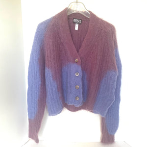 Diesel Cardigan Sweater M-ILLY Womens Medium Purple Crop Wool Mohair VNeck