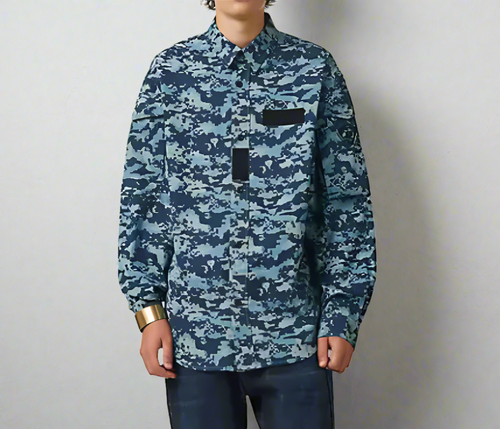 Diesel S-Davies Button Down Shirt Mens XXL Blue Camo Long Sleeve Cotton Regular