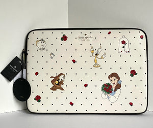 Disney X Kate Spade Laptop Case Beauty And The Beast Padded Sleeve Zip
