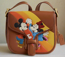 Load image into Gallery viewer, Coach Disney Courier Bag Roller Skating Mickey Minnie Mouse Brown Leather CQ801