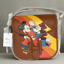 Load image into Gallery viewer, Disney Coach Courier Bag Mickey Minnie Mouse Brown Leather CQ801 Roller Skating