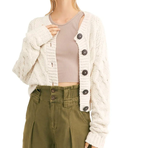 Free People Bonfire Cable Knit Cardigan Cream Crop Oversized Cozycore