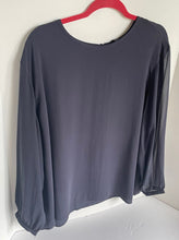 Load image into Gallery viewer, Eileen Fisher Silk Top Womens Large Blue Georgette CrepeSheer Long Sleeves Blouse