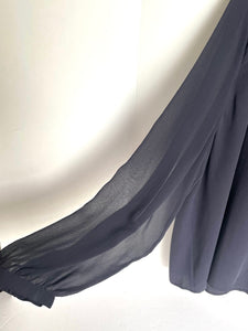 Eileen Fisher Silk Top Womens Large Blue Georgette CrepeSheer Long Sleeves Blouse