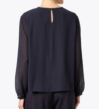 Load image into Gallery viewer, Eileen Fisher Silk Top Womens Large Blue Georgette CrepeSheer Long Sleeves Blouse