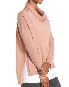 Eileen Fisher Sweater Womens Large Pink Boxy Cowl Neck Fine Knit Merino Wool