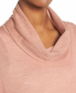 Eileen Fisher Sweater Womens Large Pink Boxy Cowl Neck Fine Knit Merino Wool