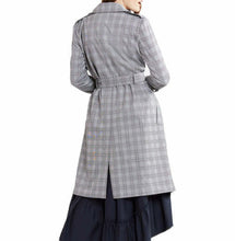 Load image into Gallery viewer, Elie Tahari Trench Coat Womens Extra Large Gray Double Breasted Plaid Belted Jacket