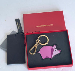 Emporio Armani Year of the Pig Bag Charm Pink Leather Gold Key Chain Box Zodiac