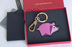 Emporio Armani Year of the Pig Bag Charm Pink Leather Gold Key Chain Box Zodiac