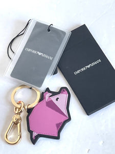 Emporio Armani Year of the Pig Bag Charm Pink Leather Gold Key Chain Box Zodiac