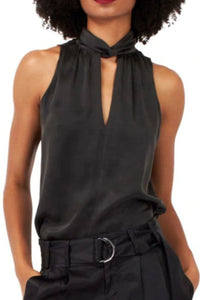 Equipment Augusta Silk Top Womens Black Halterneck Sleeveless Cutout Blouse