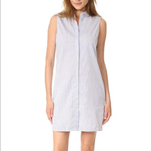 Load image into Gallery viewer, Equipment Dress Womens Medium Blue Sleeveless Button Up Mini Striped Cotton Janna